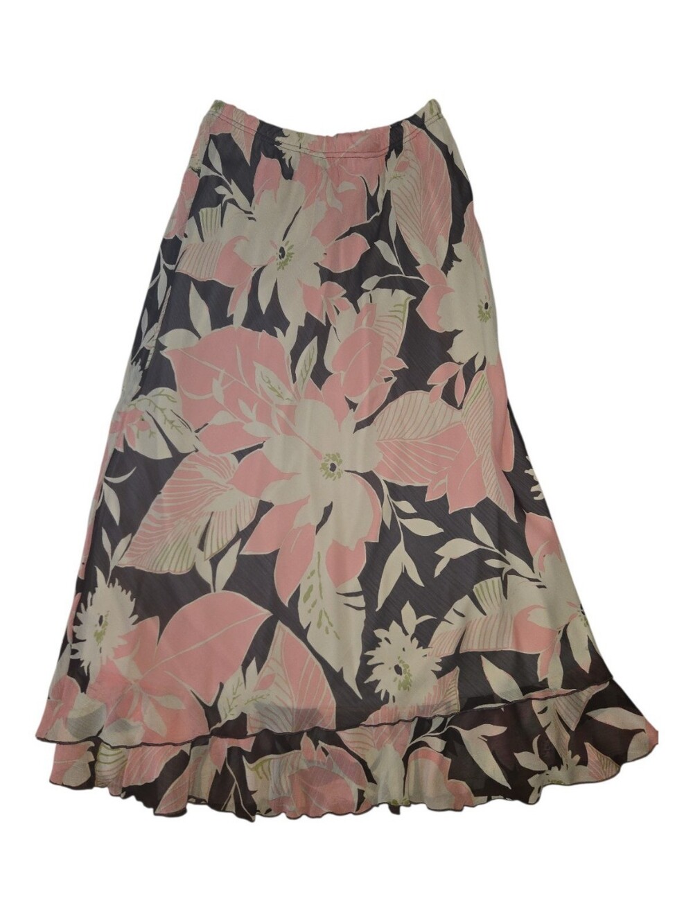 Briggs New York Pink Floral A-Line Maxi Skirt with Ruffle Hem Size 10P